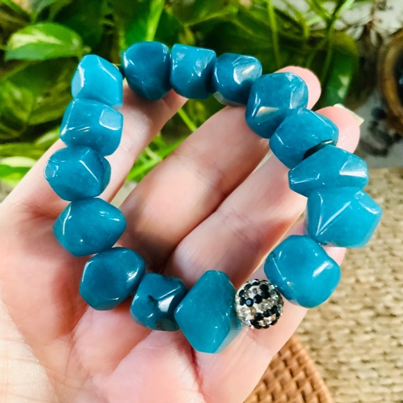 ERIMISH BRACELET - STUNNING GENUINE TEAL AGATE STONE- STRETCH -NEW CONDITION - Picture 8 of 11